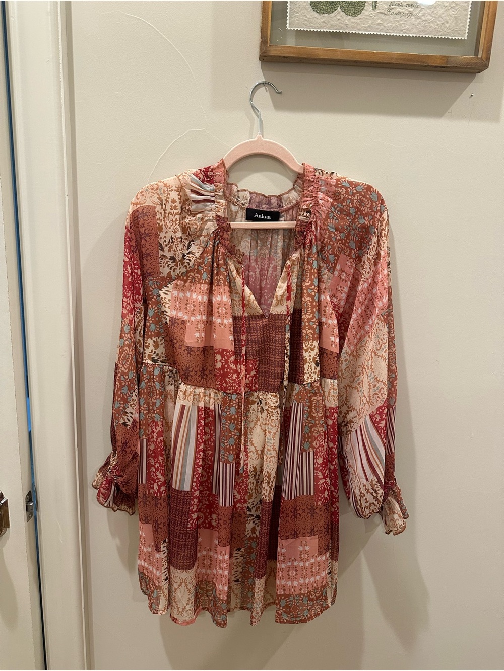 Anthro-inspired Pink Patchwork Boho Tunic Dress